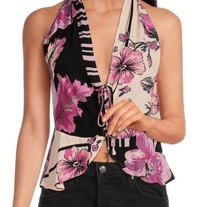 Free People Pink and Black Hot Tropics Tank
